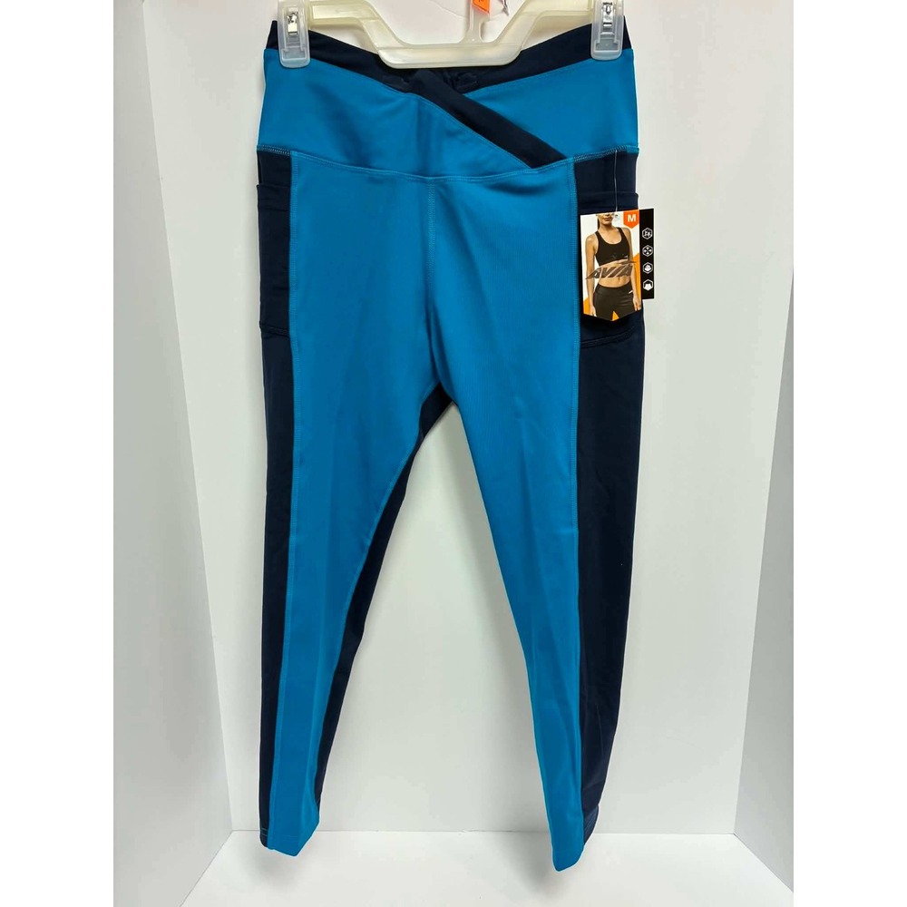 Avia Womens Fashion Capri Leggings Blue Colorblock Pockets Medium 8-10